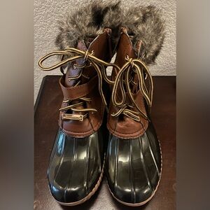 Brown and Black Duck Boots with Fur Trim